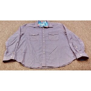 Robert Graham Button Down Shirt Men 2XL Blue Burgundy Gingham Classic Fit Cotton